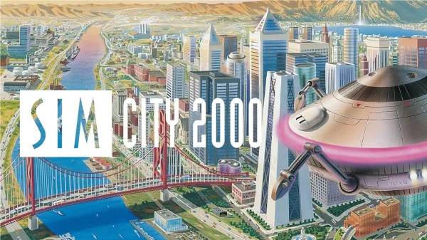A picture of a ufo cruising over a city in a realistic but colourful style.