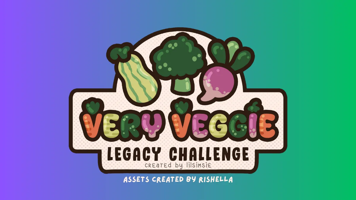 The Very Veggie Legacy Challenge cover asset showing multicoloured vegetable text alongside a squash, broccoli, and raddish.