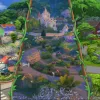 A triptych of images allegedly leaked from The Sims 4: Enchanted By Nature, showing a colourful town with gnomes, a dark mossy forest with a big magical building, and a green but more sparse glade. Fairies fly around the image.