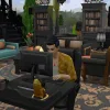 A Sim playing PC in a maximalist goth manor in Ravenswood. It's an adult child of Lily and Victor Feng. The house is black, gold, and teal.