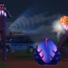 Two MIB-style agents examine an alien plant in a cacti-filled desert.