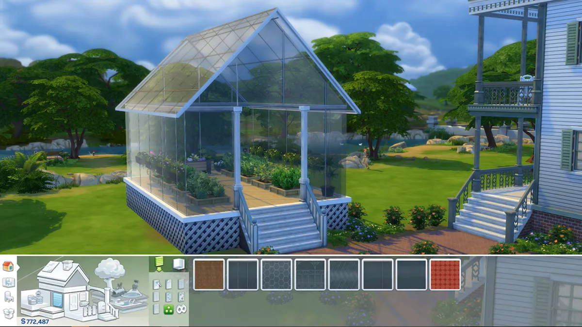 A picture of a conservatory outside in a suburban garden.