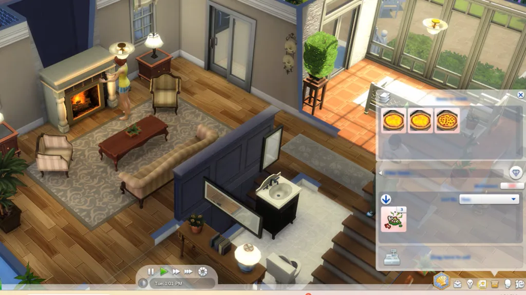 A picture of a living room interior with an inventory overlay that shows spoiled food sorted into a stack.