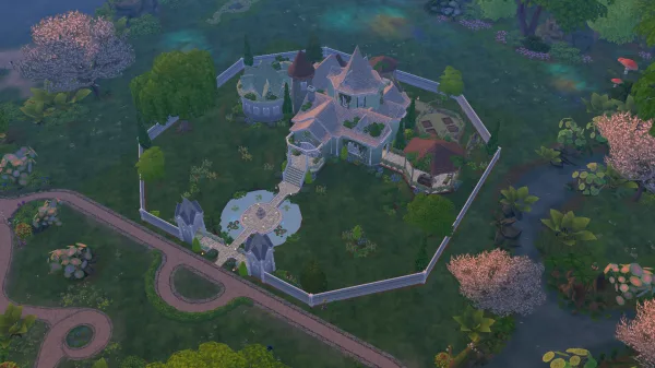 An overview of Puckitt Hall in Innis Green, in The Sims 4 Enchanted By Nature.