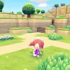A Ditto disguised as a human walking through a square field in Pokopia.