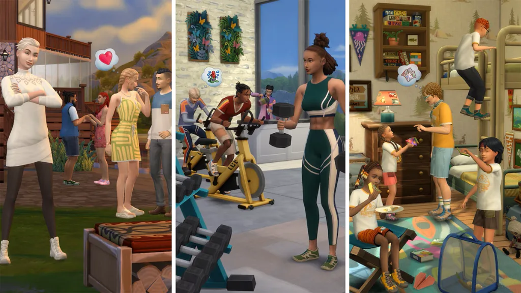 A selection of activities, with people partying, working out and kids playing in a tripartite image.