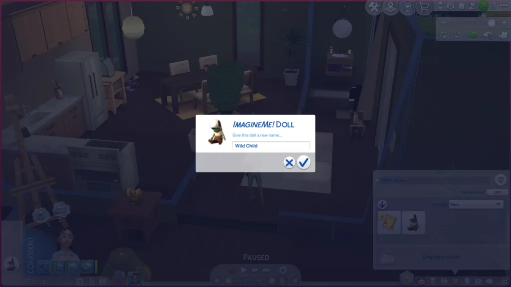 The rename box for an imagine me doll in The sims 4: Adventure Awaits.
