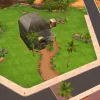 A winter garden in Oasis Springs in The Sims 4, showing glass walls, a glass ceiling, and landscaping.