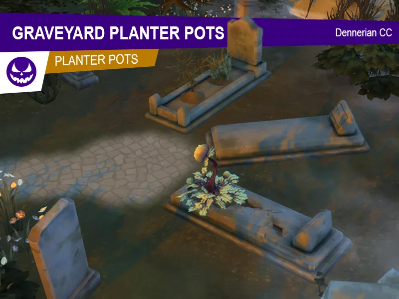 Gravestone planters made by Dennerian CC, with a Sixam flytrap growing from it.
