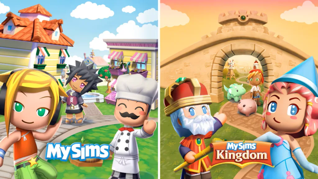 A picture of blocky-headed characters in a dual picture, one more modern and the other medieval-themed.