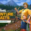 A key visual for The Sims 4 Adventure Awaits showing a man and woman with their two kids smiling in an outdoorsy campground.
